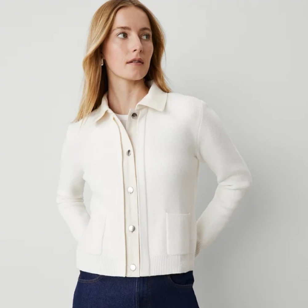NWOT - Ann Taylor Weekend Collection Sweater Jacket - LP Winter White Color
